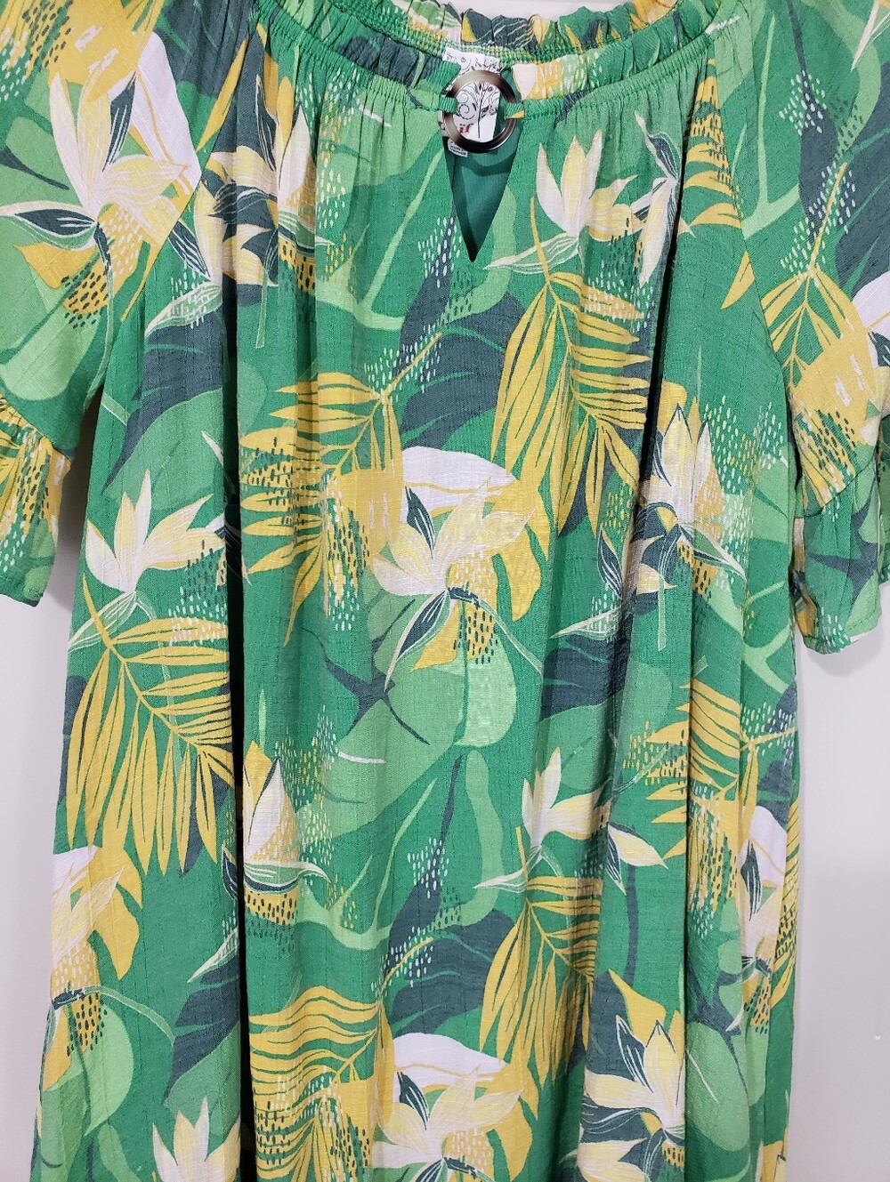 Naif Green Tropical Print Peasant Tunic Dress - Picture 6 of 12